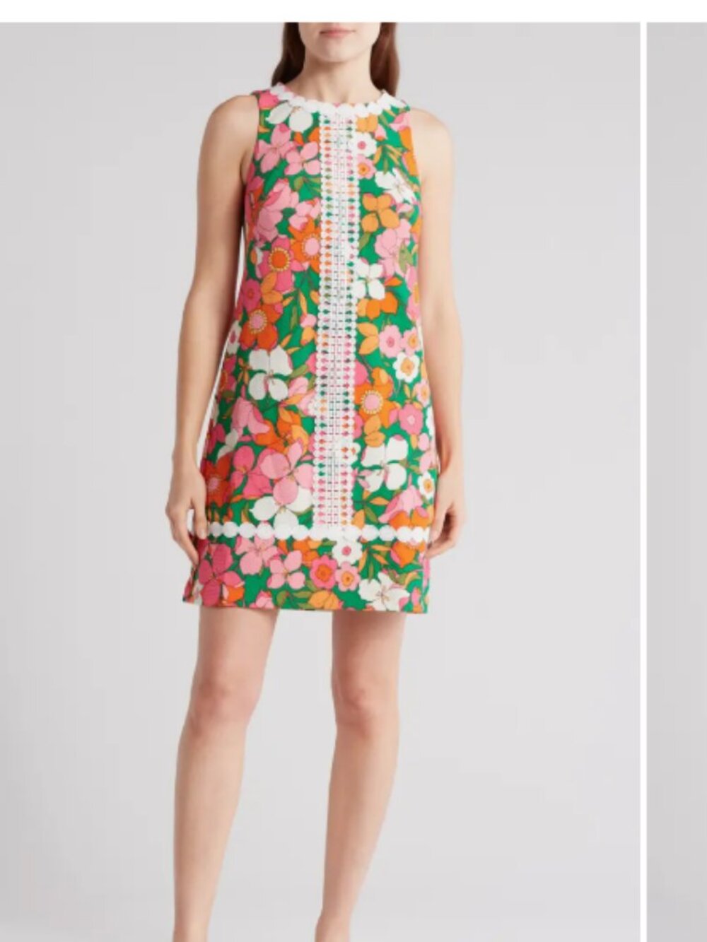 Eliza J Floral Lace Trim Dress Size 12 Grandmillenial 60s Mod Retro resort